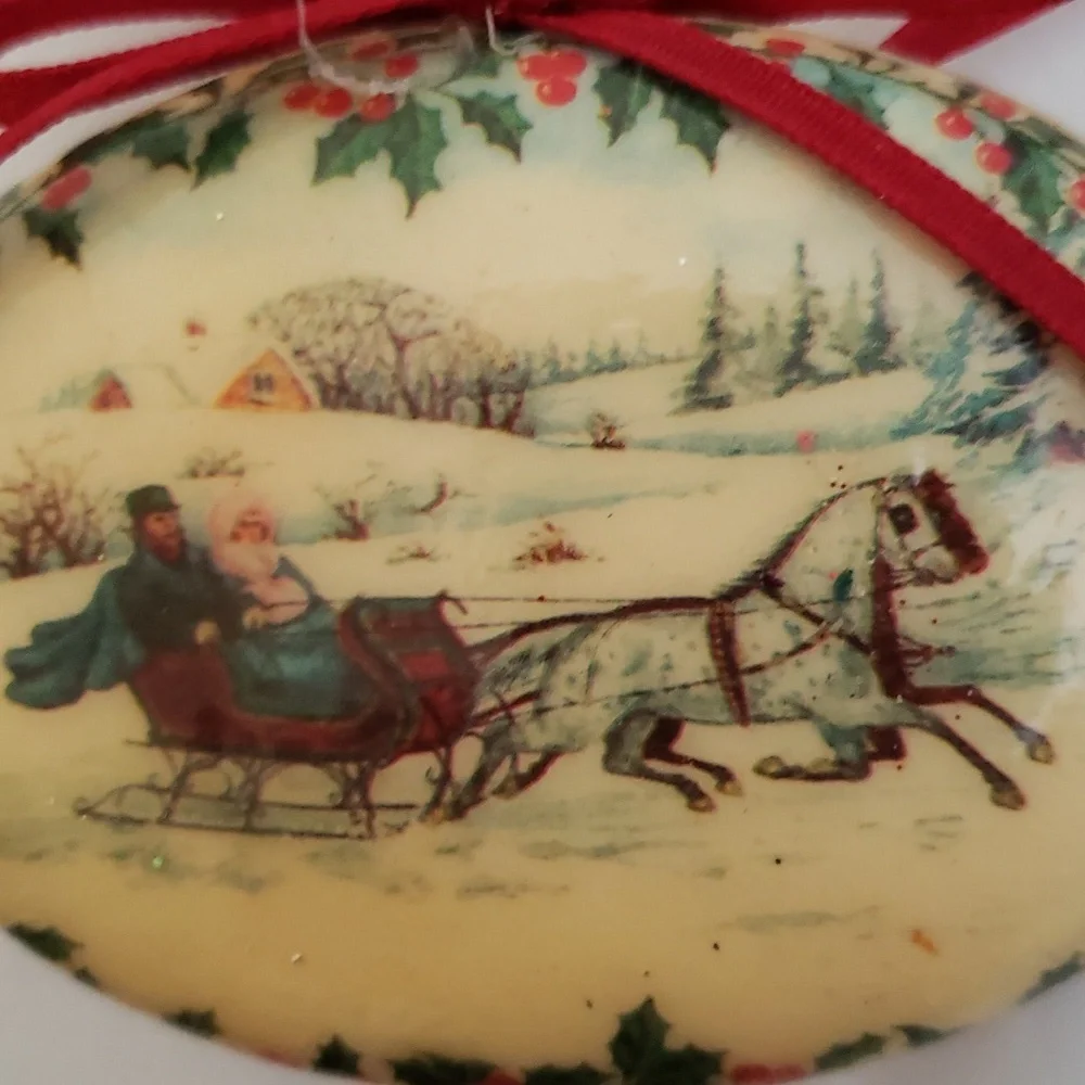 Two Victorian Style Decoupage Christmas Ornaments